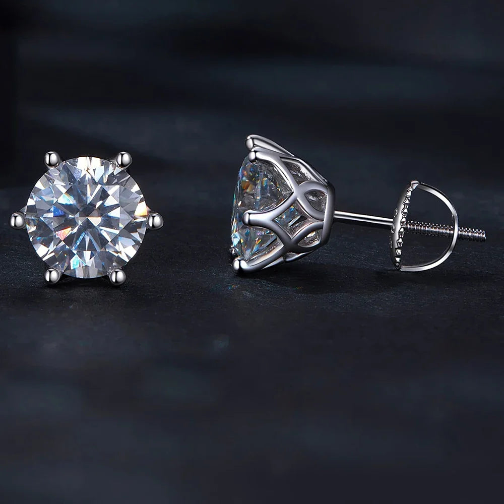 Moissanite Stud Earrings 0.5-2CT S925 Sterling Silver 18K 6-Prong Screw Backs
