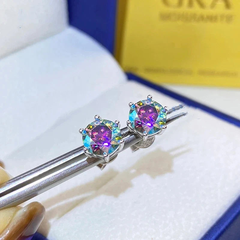 Moissanite Stud Earrings 1-6ct 21 Colors GRA Cert 925 Sterling Silver