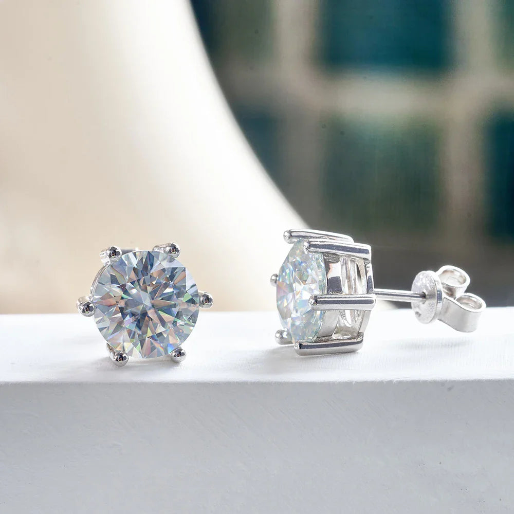 Moissanite Stud Earrings 1-6ct 21 Colors GRA Cert 925 Sterling Silver