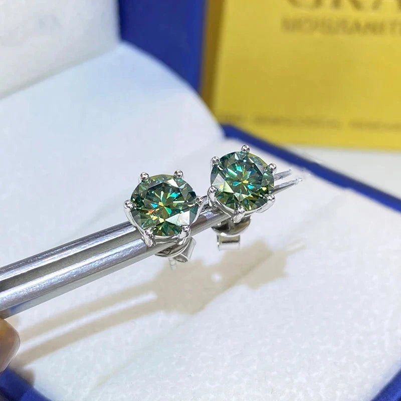 Moissanite Stud Earrings 1-6ct 21 Colors GRA Cert 925 Sterling Silver