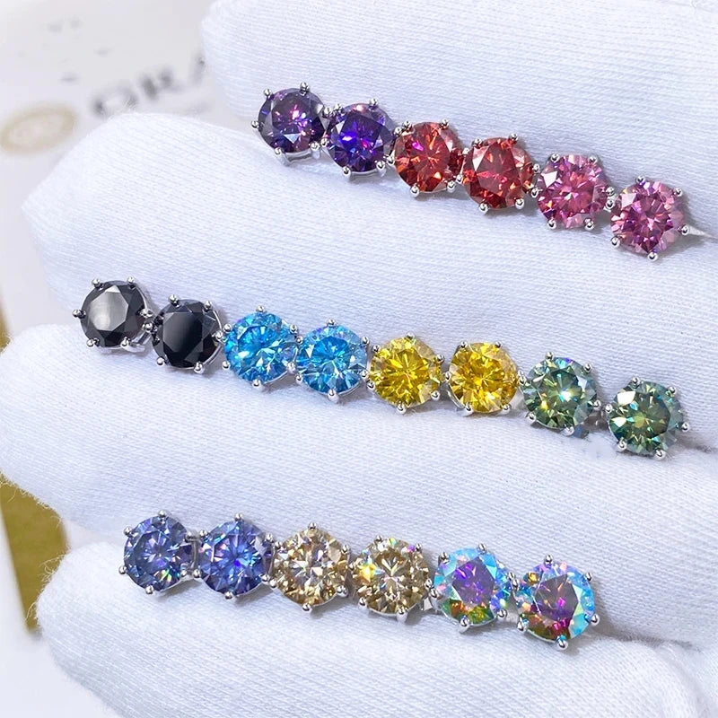 Moissanite Stud Earrings 1-6ct 21 Colors GRA Cert 925 Sterling Silver