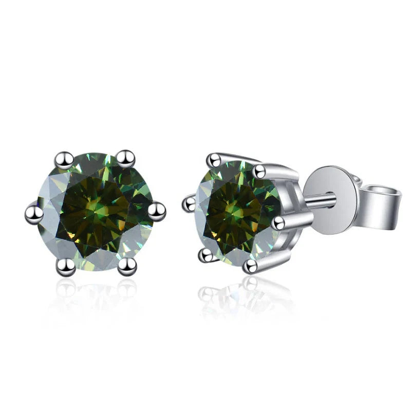 Moissanite Stud Earrings 1-6ct 21 Colors GRA Cert 925 Sterling Silver
