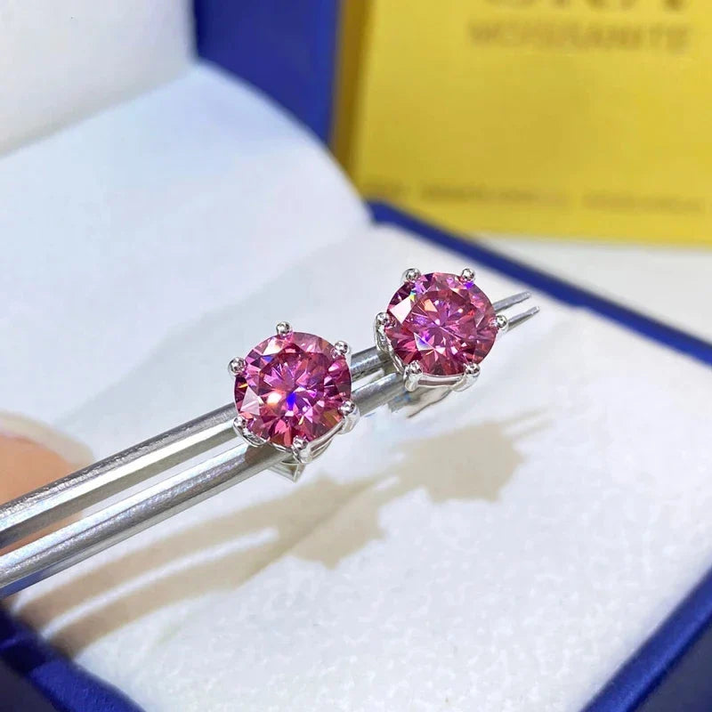 Moissanite Stud Earrings 1-6ct 21 Colors GRA Cert 925 Sterling Silver