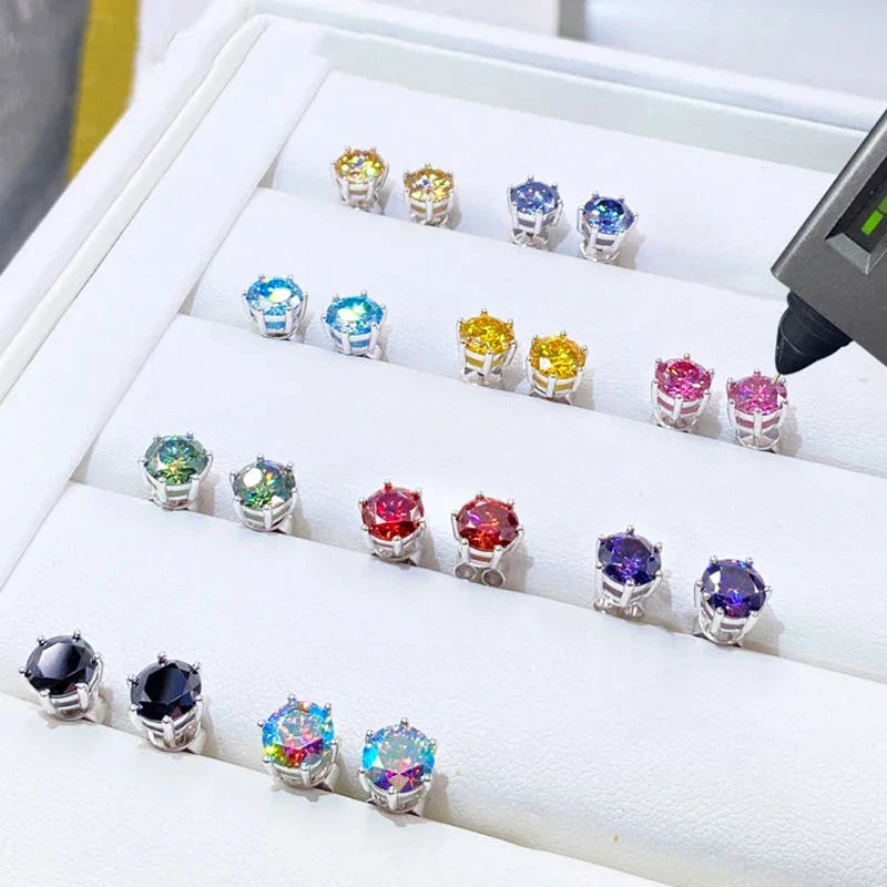 Moissanite Stud Earrings 1-6ct 21 Colors GRA Cert 925 Sterling Silver