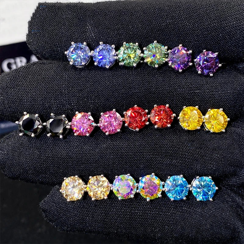 Moissanite Stud Earrings 1-6ct 21 Colors GRA Cert 925 Sterling Silver