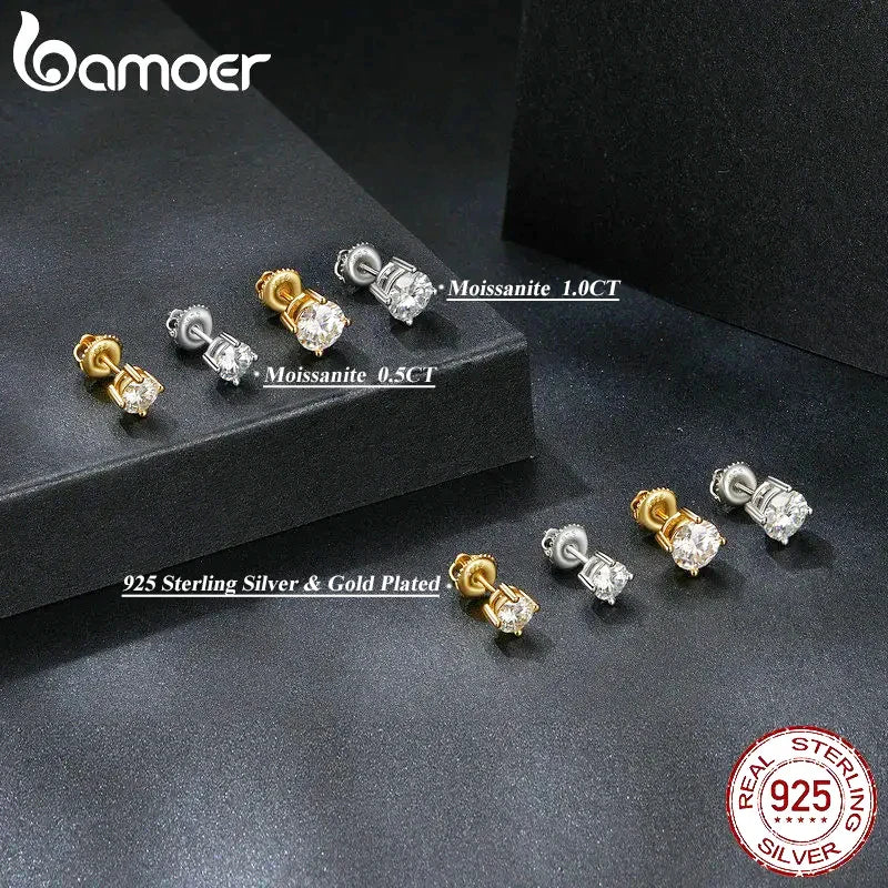 Moissanite Stud Earrings 2CT VVS1 925 Sterling Silver Screw Back Classic