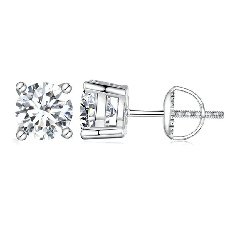 Moissanite Stud Earrings 2CT VVS1 925 Sterling Silver Screw Back Classic
