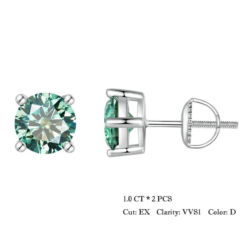 Moissanite Stud Earrings 2CT VVS1 925 Sterling Silver Screw Back Classic