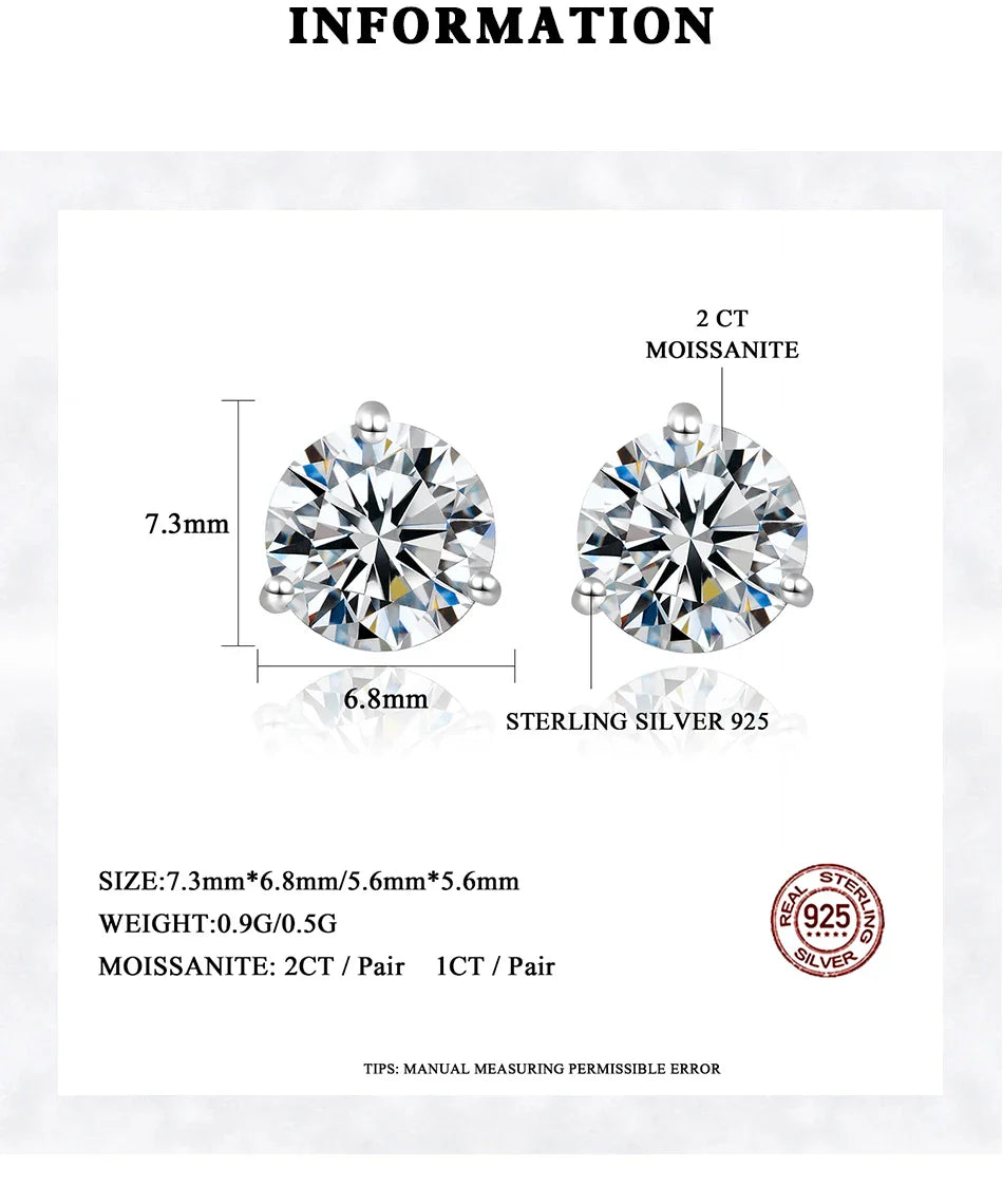 Moissanite Stud Earrings 925 Sterling Silver Small Classic Korean Fashion Gift