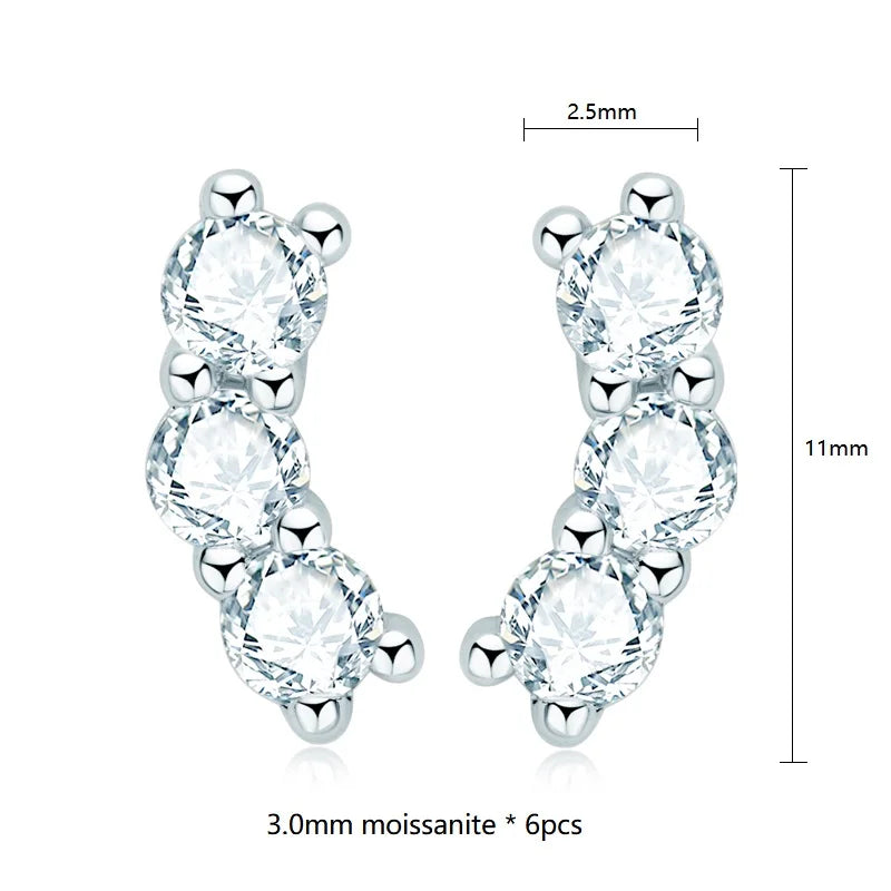 Moissanite Stud Earrings 925 Sterling Silver Mini Curved Climber Studs Women