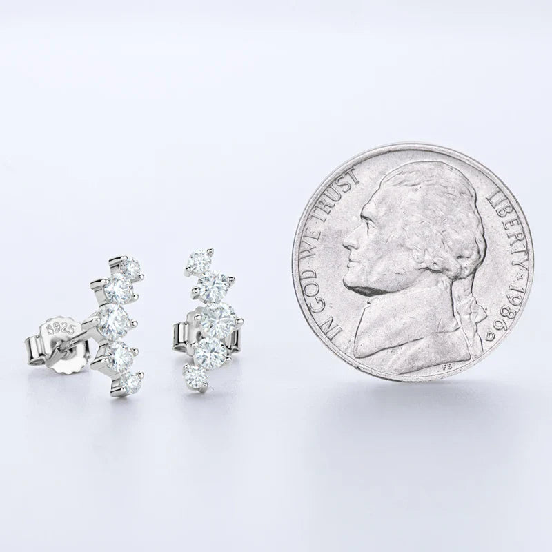 Moissanite Stud Earrings 925 Sterling Silver Mini Curved Climber Studs Women
