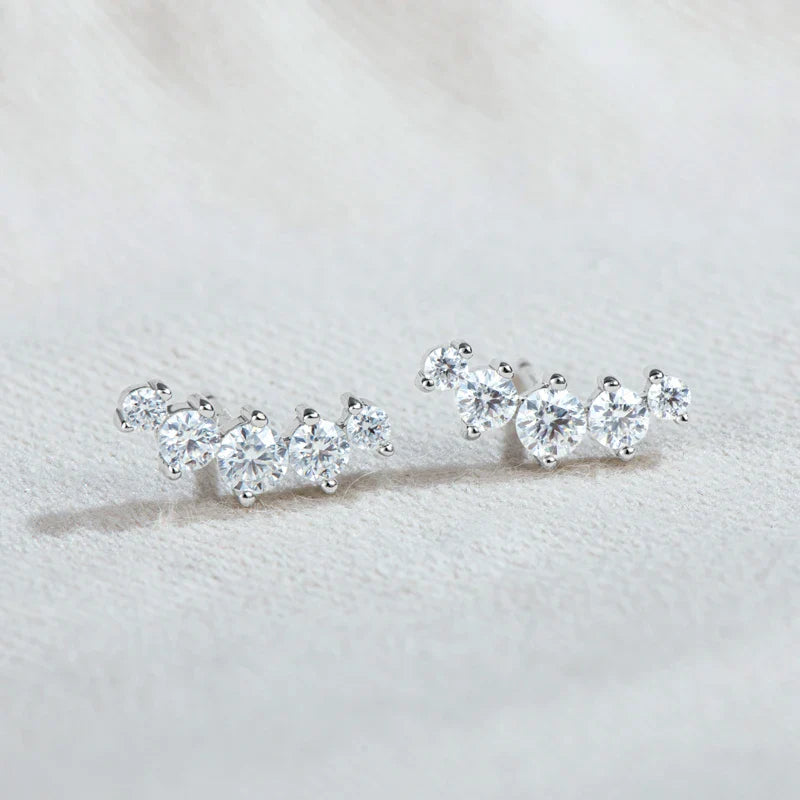 Moissanite Stud Earrings 925 Sterling Silver Mini Curved Climber Studs Women