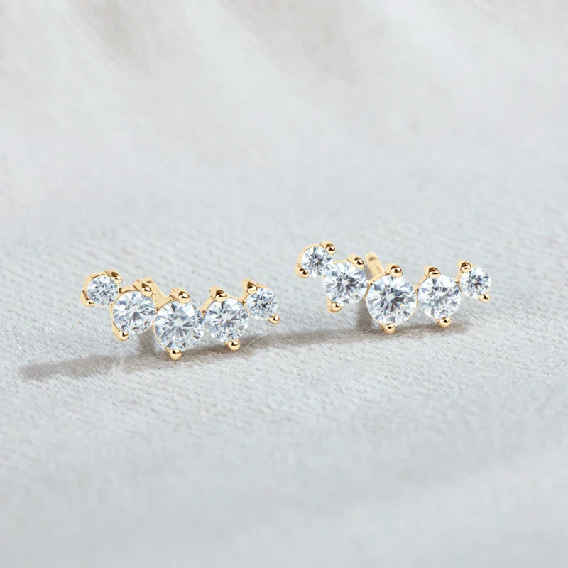 Moissanite Stud Earrings 925 Sterling Silver Mini Curved Climber Studs Women