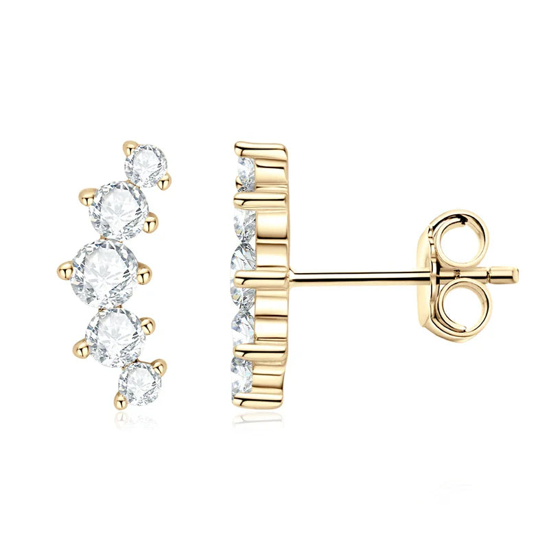Moissanite Stud Earrings 925 Sterling Silver Mini Curved Climber Studs Women