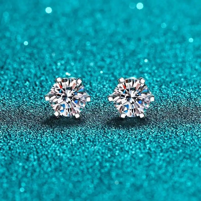 Moissanite Stud Earrings 925 Sterling Silver White Gold Plated D VVS1 Round