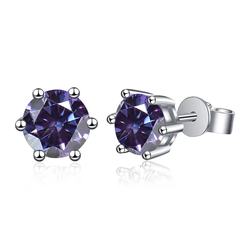 Moissanite Stud Earrings 1-6ct 21 Colors GRA Cert 925 Sterling Silver