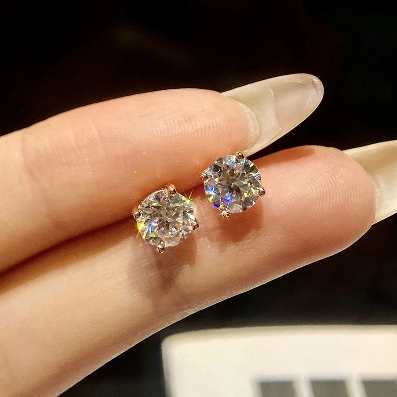 Moissanite Stud Earrings 0.1-3CT S925 Sterling Silver Platinum Plated Bride