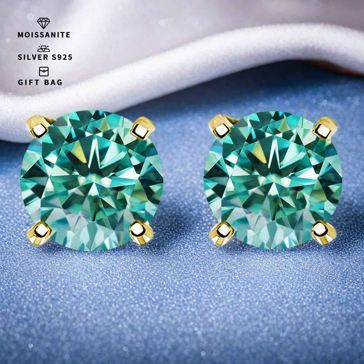 Moissanite Stud Earrings 0.3-3ct Certified S925 Sterling Silver Cyan Colorfast
