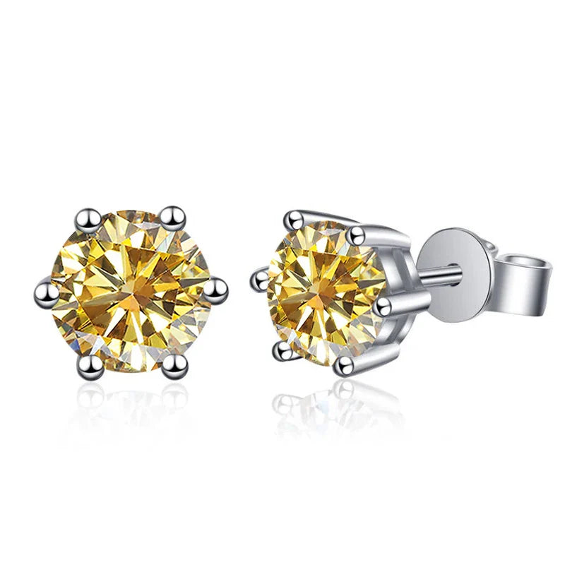 Moissanite Stud Earrings 1-6ct 21 Colors GRA Cert 925 Sterling Silver