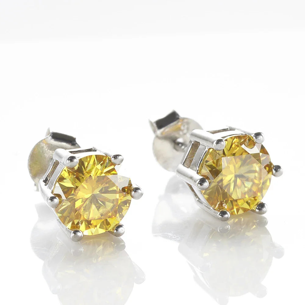 Moissanite Stud Earrings 1-6ct 21 Colors GRA Cert 925 Sterling Silver