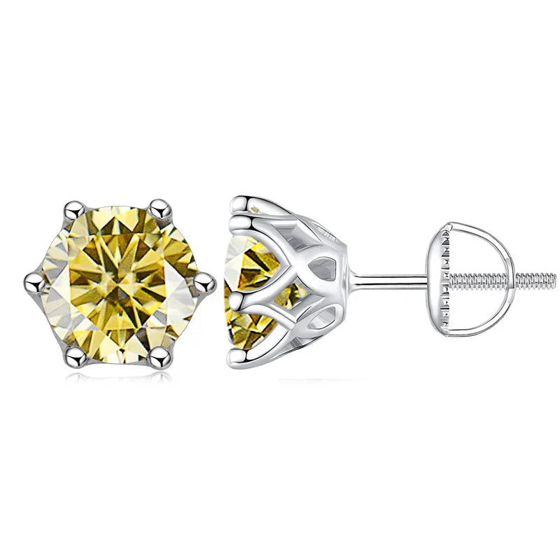 Moissanite Stud Earrings 0.5-2CT S925 Sterling Silver 18K 6-Prong Screw Backs