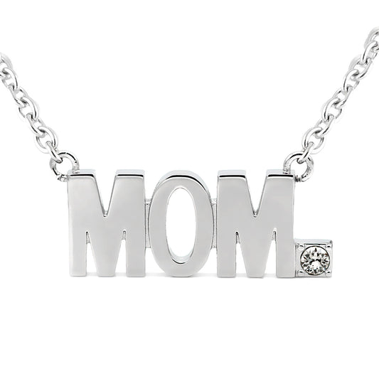 Mom Block Letter Pendant Necklace With Crystal Accent