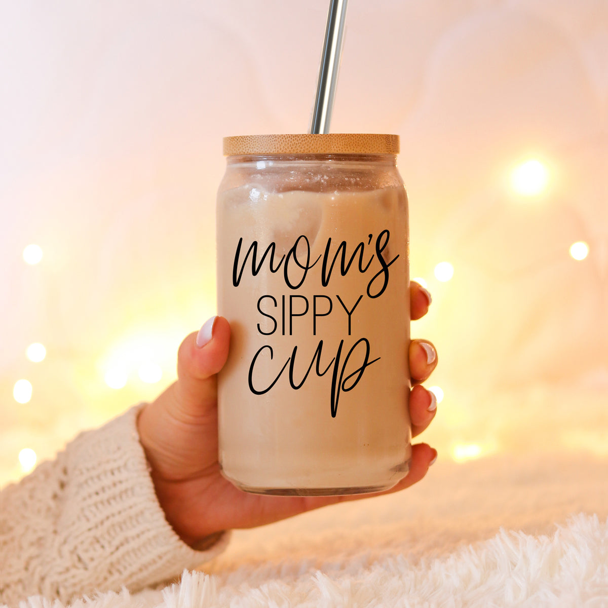 Mom's Sippy 17oz Glass Tumbler With Bamboo Lid 2 Stainless Straws And Cleaner