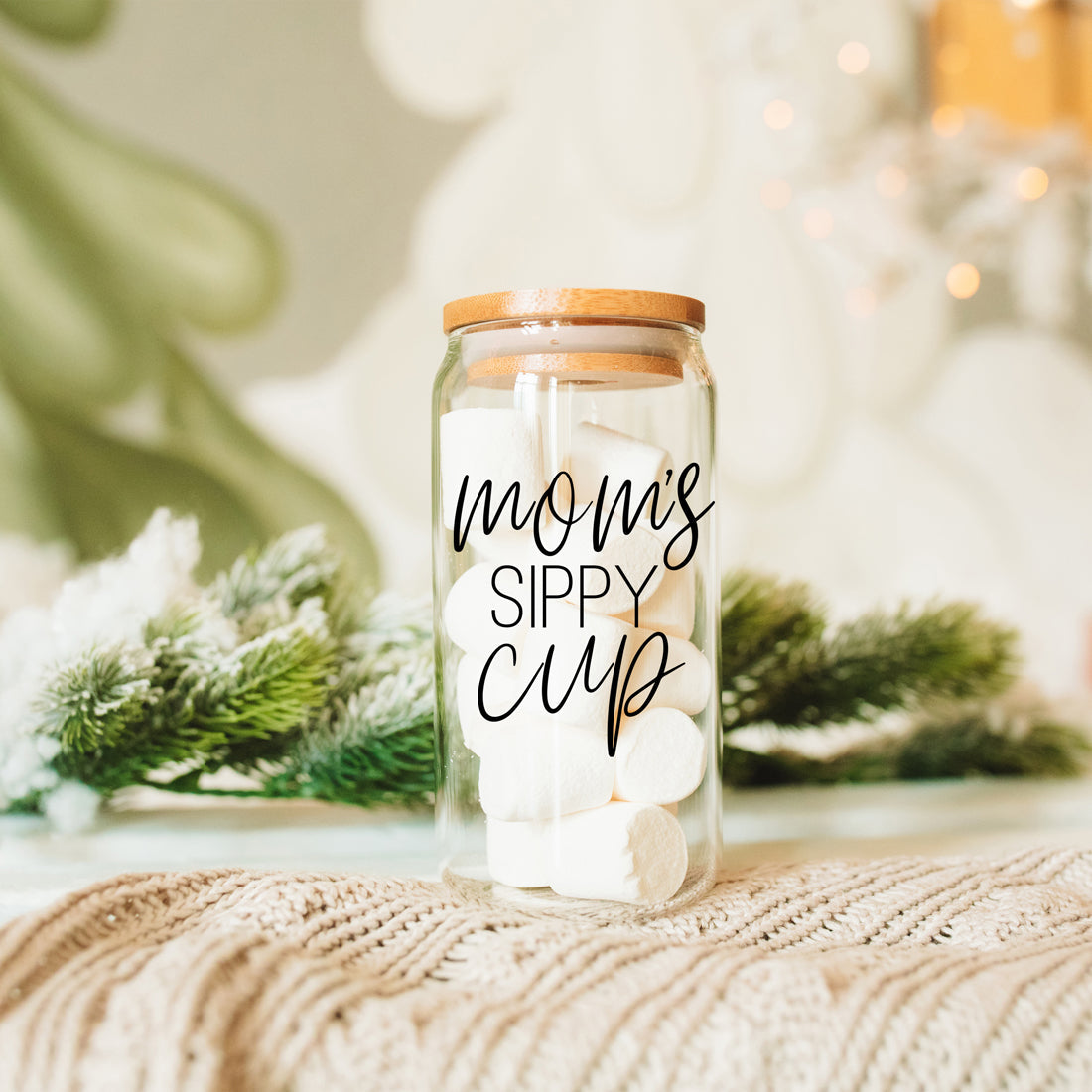 Mom's Sippy 17oz Glass Tumbler With Bamboo Lid 2 Stainless Straws And Cleaner