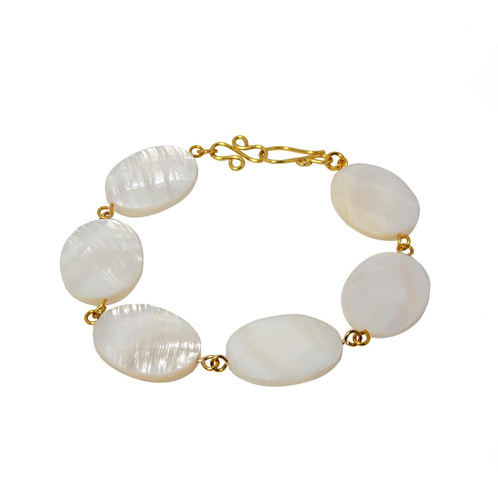 Mother Of Pearl Chain Bracelet Gold Plated Link Design