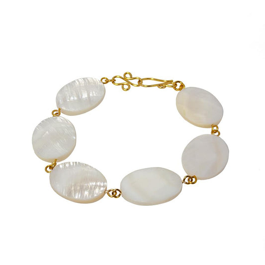 Mother Of Pearl Chain Bracelet Gold Plated Link Design
