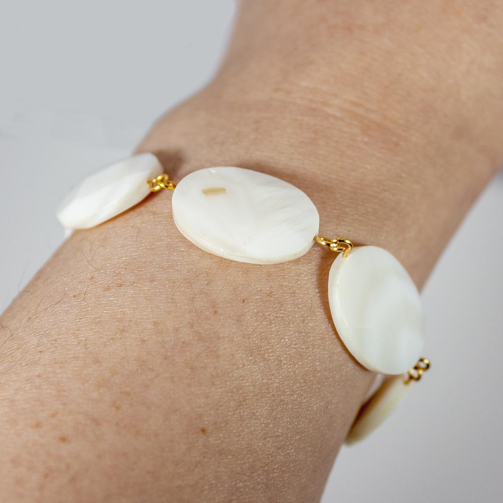 Mother Of Pearl Chain Bracelet Gold Plated Link Design