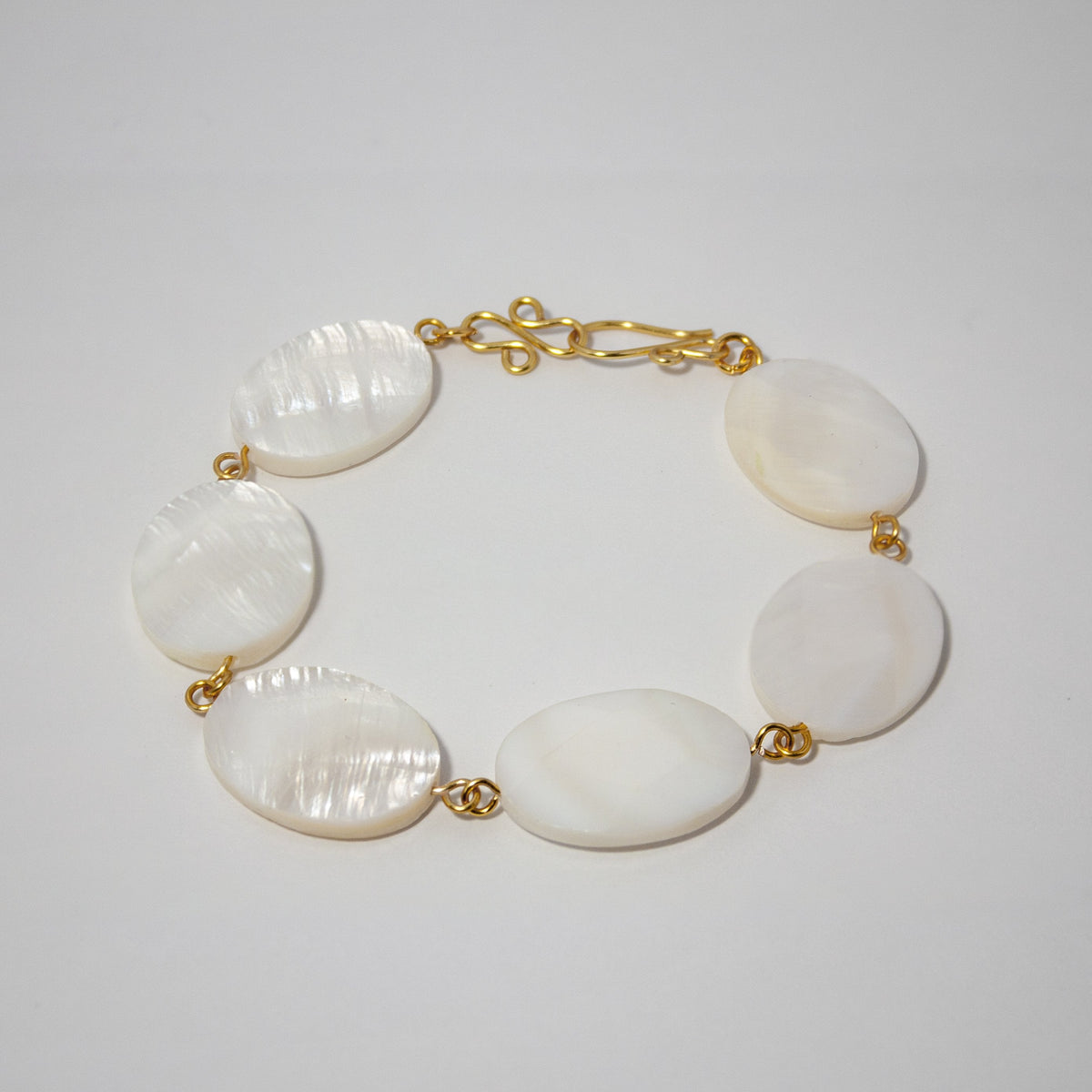 Mother Of Pearl Chain Bracelet Gold Plated Link Design