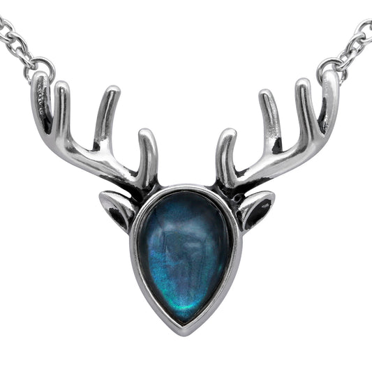 Mother Of Pearl Reindeer Necklace Silver Pendant Holiday