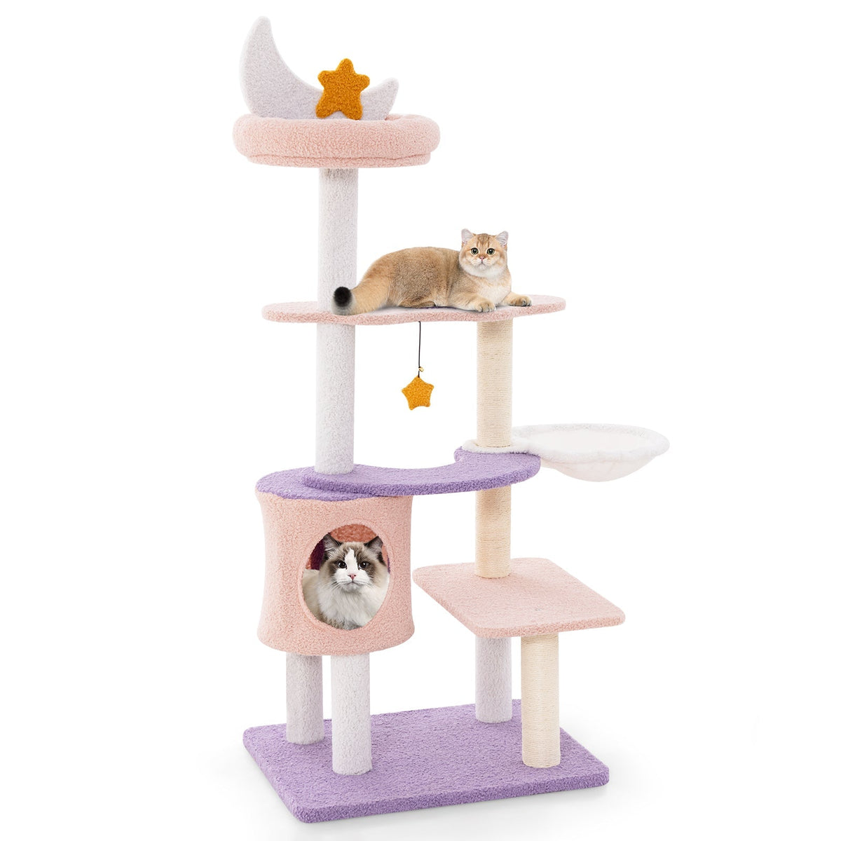 Torre multinivel para gatos con postes rascadores cubiertos de sisal