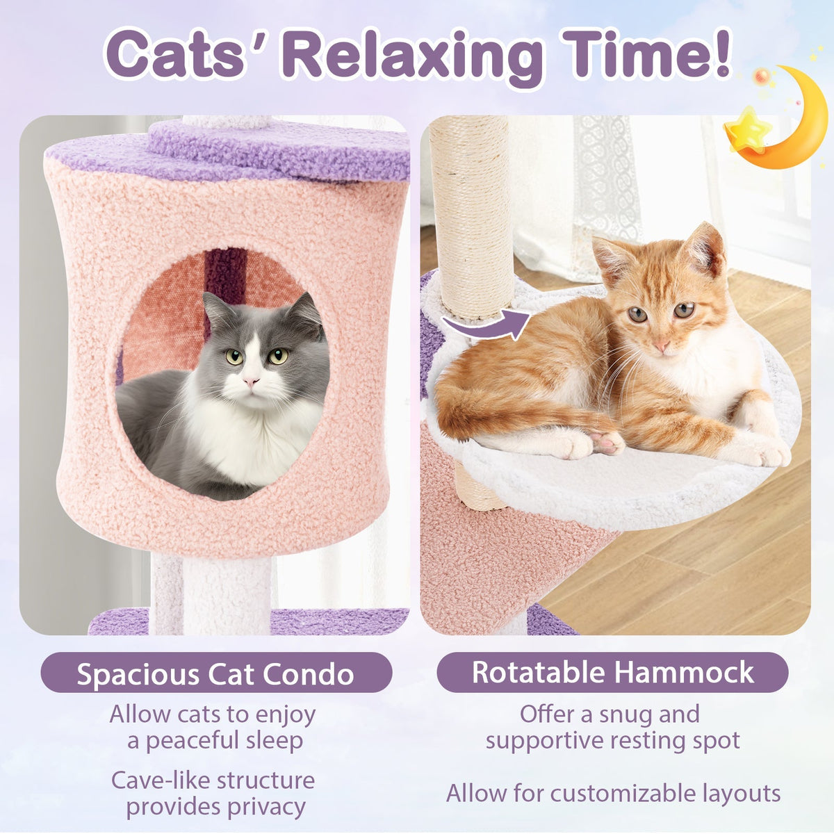 Torre multinivel para gatos con postes rascadores cubiertos de sisal