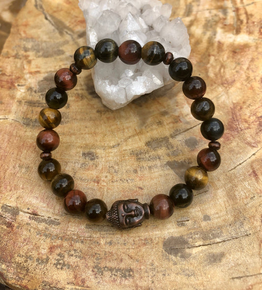 Multi Tiger Eye Gemstone Stretch Bracelet With Buddha