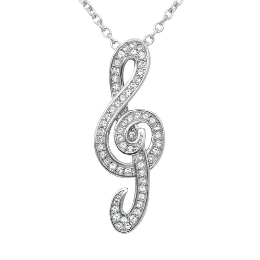 Music Note Necklace Crystal Treble Clef Pendant Chain