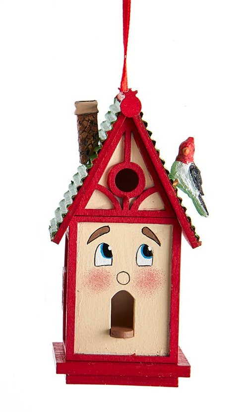 Adorno de casita para pájaros de madera caprichosa - Rojo