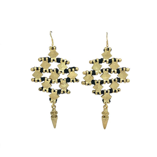 Nadu Tribal Cotton Thread Drop Earrings Zinc Alloy Boho Diamond Statement