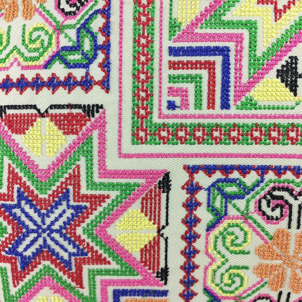 Needlepoint Tassel Pillow Cover Embroidered Cotton Boho Hmong Tribal Cushion