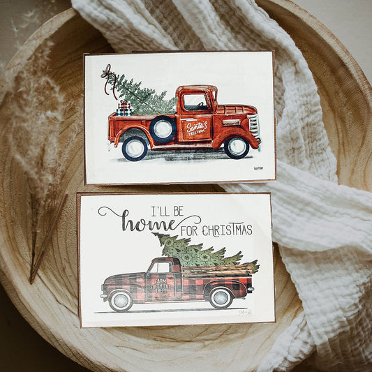Vintage Red Truck Sign Rustic Farmhouse Holiday Tiered Tray Mantel Decor