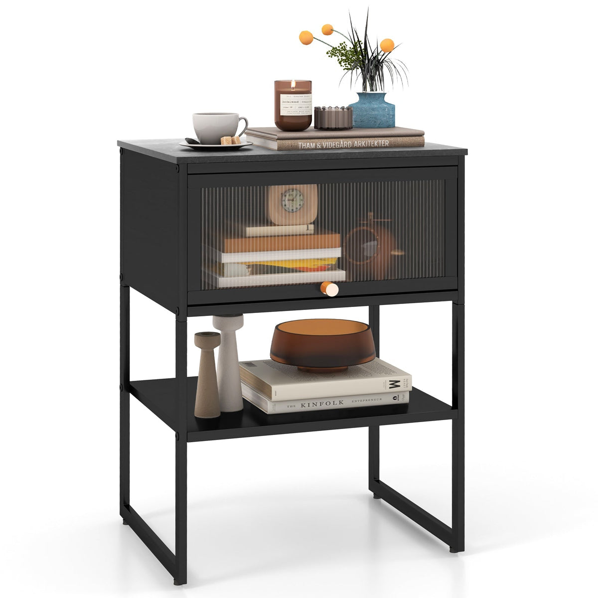 Nightstand with Flip up Door Storage Shelf