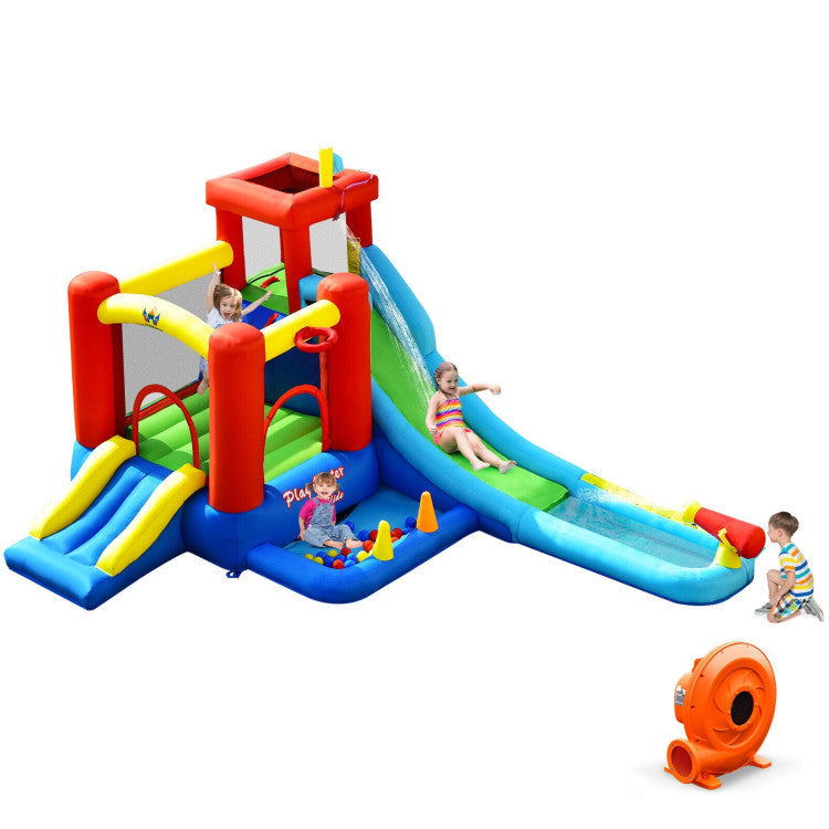 Castillo Hinchable Acuático Infantil 9 en 1 con Tobogán y Soplador de 860W
