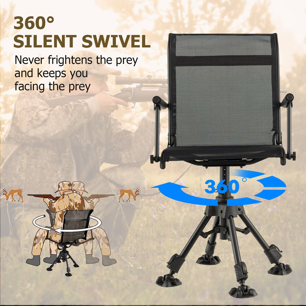 Folding Swivel Patio Chair with 4 Adjustable Leg
