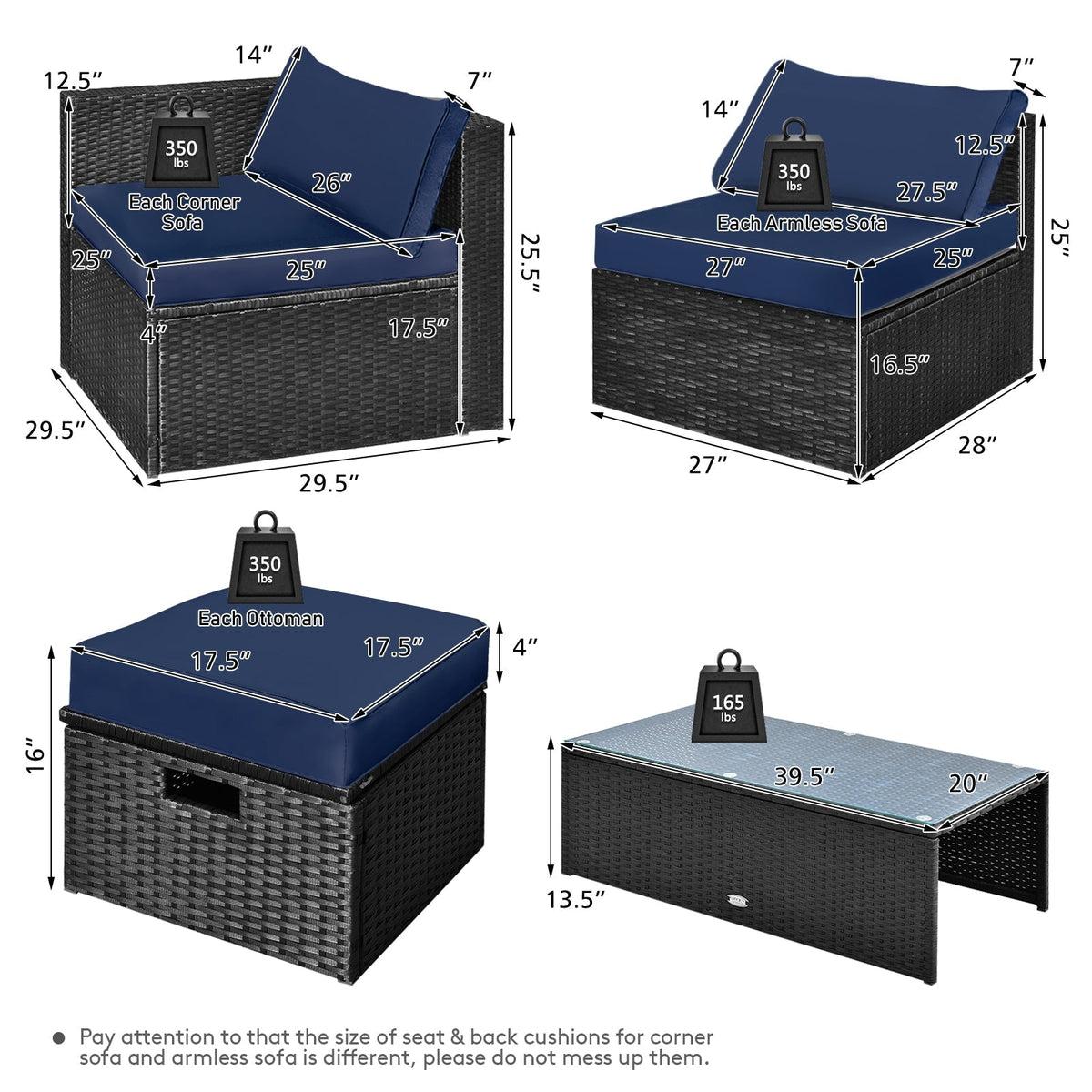 Juego de muebles de mesa de almacenamiento de ratán para patio de 8 piezas