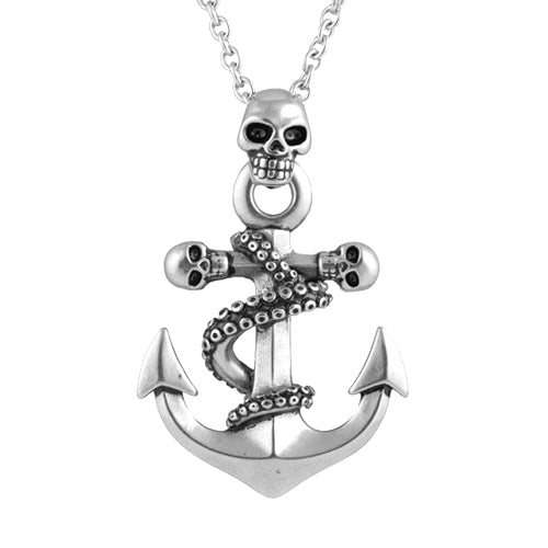 Octopus Skull Anchor Necklace Gothic Silver Pendant