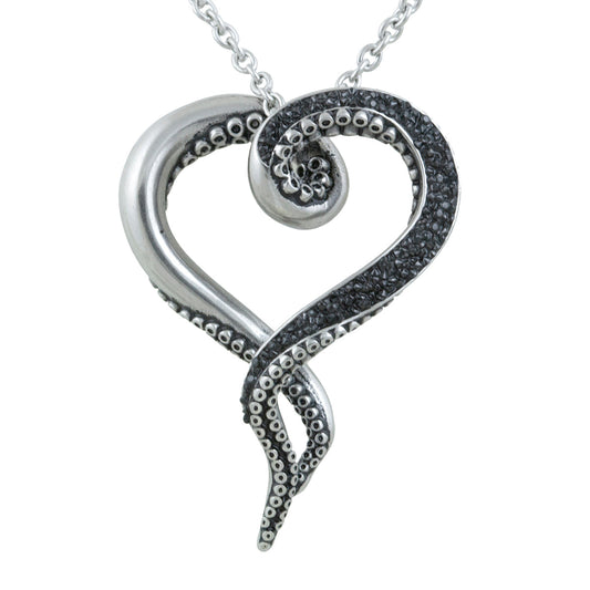 Octopus Tentacle Heart Necklace Silver Gothic Pendant