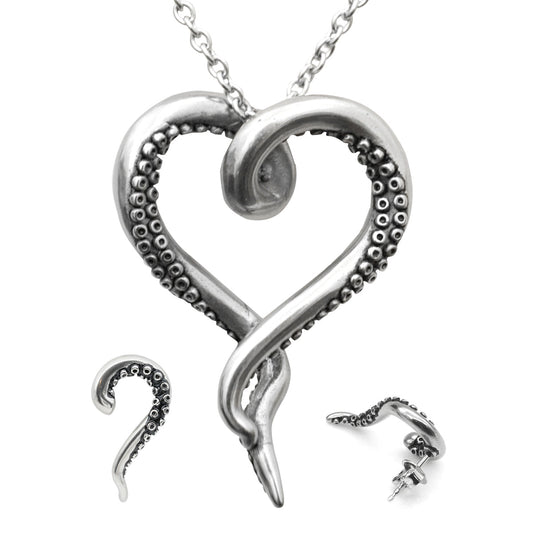 Octopus Tentacle Necklace And Earring Set Silver Pendant