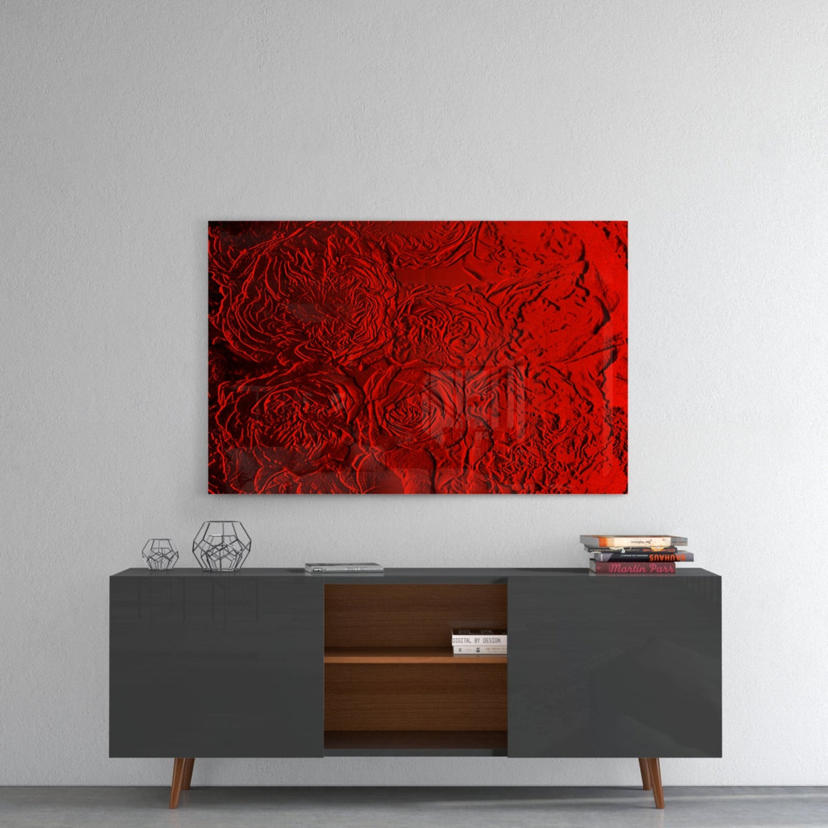 Crimson Roses Texture Glass Wall Art