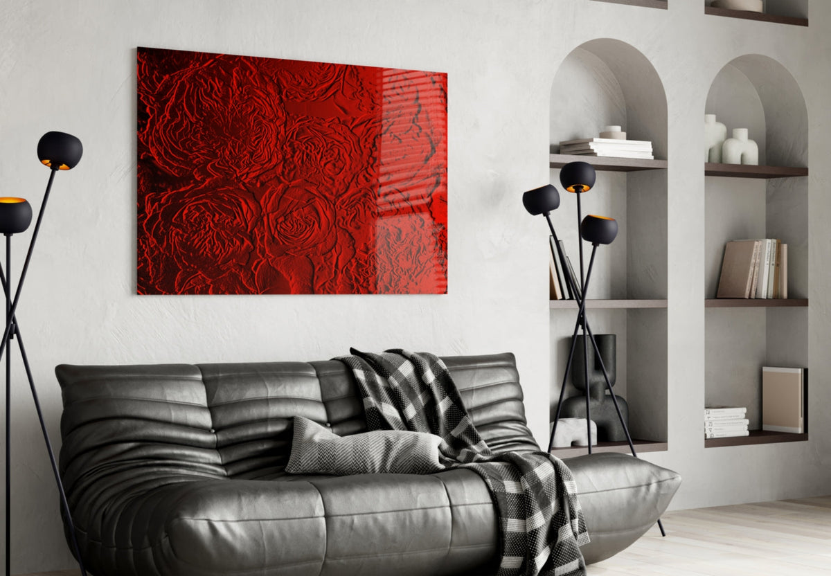 Crimson Roses Texture Glass Wall Art